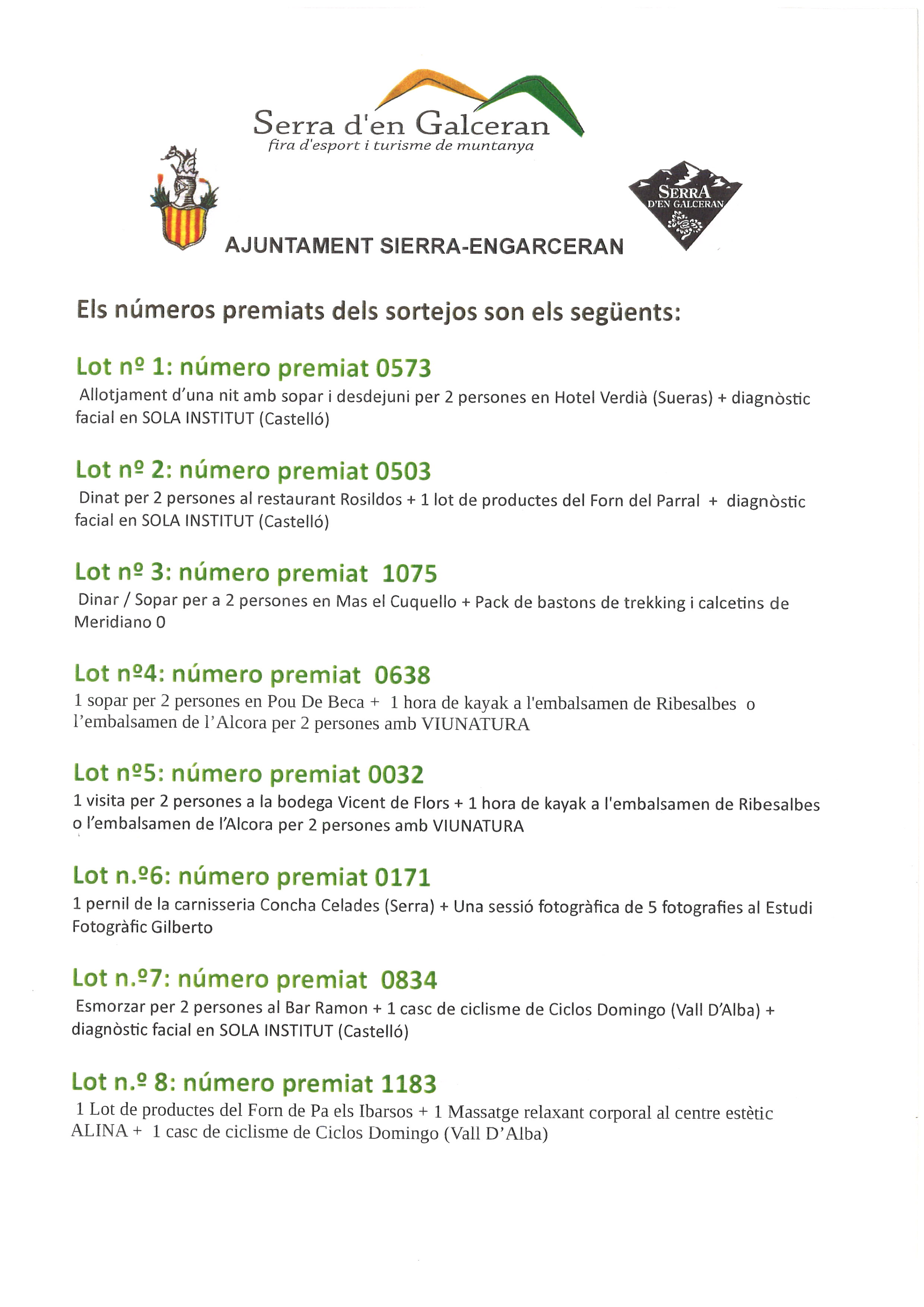 Números premiados de los sorteos 